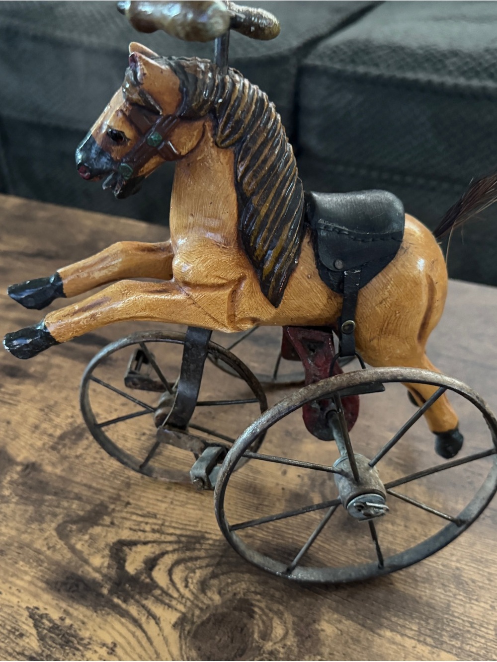 Antique Hand-Carved Wooden Horse Toy - Brown and Black- Amazing Details!